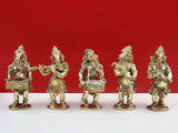 Brass Ganesha musical figurines standing, 7-inch set, front view