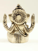 Brass Ganesha mini statue back with sunburst halo design, ~2 in