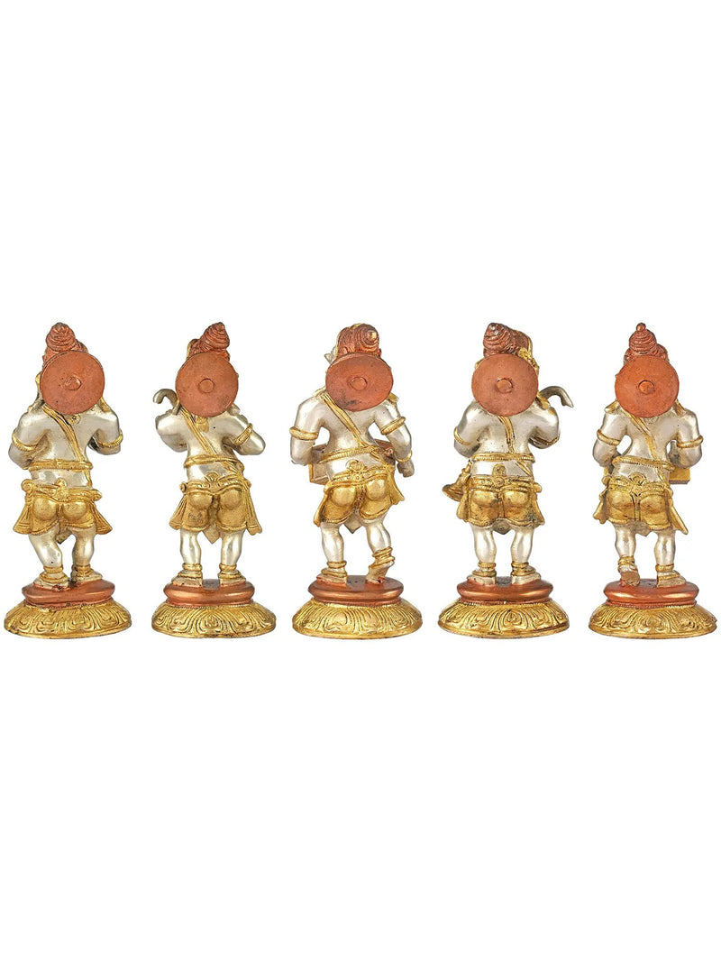 Brass Set of 5 in Musical Ganeshas 8 inches