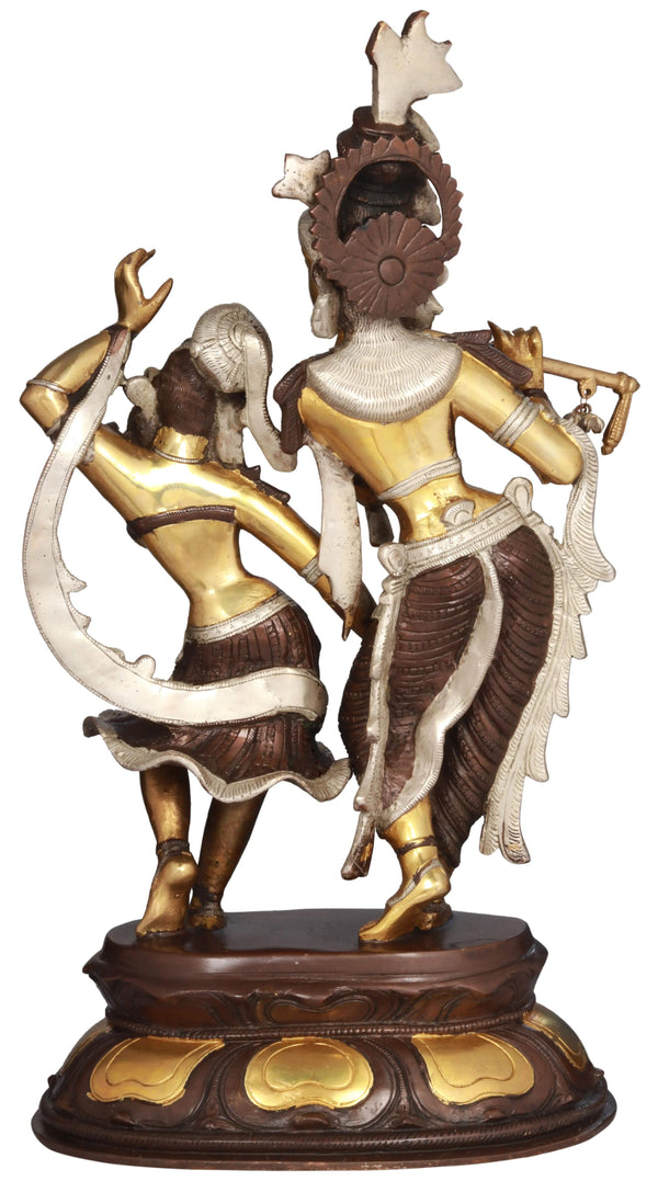 Affable gold silver gold Brass Statue of Radha and Krishna Engaged in Ecstatic Dance 16 INCHES Study Setting