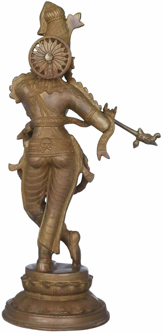 Antique Chala Handmade Brass Statue of Fluting Krishna 22 Inches