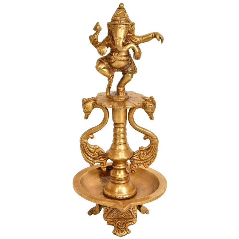Brass Wick Lamp Featuring Dancing Ganesha 8 inches