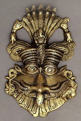 Brass panchanaga kirtimukha wall ornament, seated Ganesha top, ornate eyes