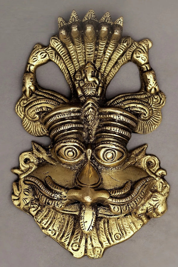 Brass Small Panchanaga Kirtimukha with Seated Ganesha on Top Entryway Setting