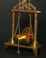 Brass swing jhoola stand with peacock-sun top and hanging chains, 14-inch