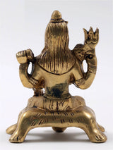 Small brass Lord Shiva statue from back view, long hair details, blessing gesture, 4 in.
