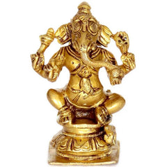 Brass three-headed Ganesha statue, 4-inch seated with raised arms