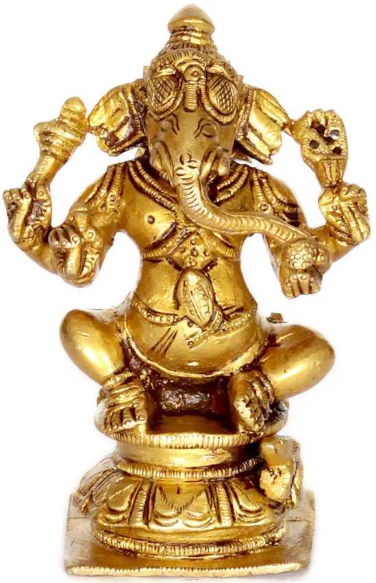 Brass Sculpture of Three-Headed Ganesha 4 inches