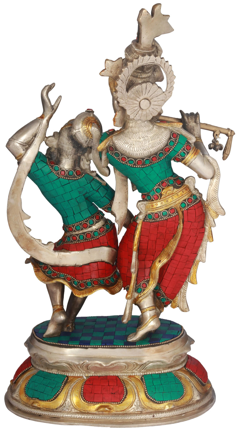 Handmade Brass Sculpture of Radha and Krishna Engaged in Dance 16 inches