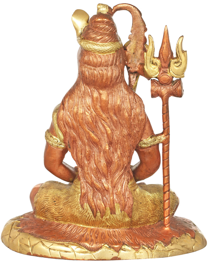 Mahayogi Shiva Copper gold Brass Idol Seated on Tigerskin | Handmade Statue 10 Inches