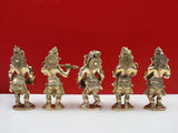 Brass Ganesha musical figurines, reverse view on bases, 7-inch set