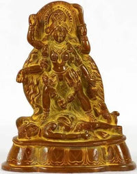 Kali deity brass idol, seated on ornate base