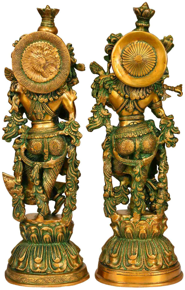 Handmade Brass Statue of Radha and Krishna 20 Inches Entryway Setting