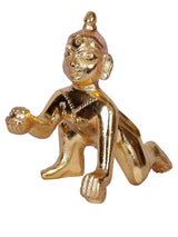 Gold-plated brass idol of Laddu Gopal, small standing figure, hands extended