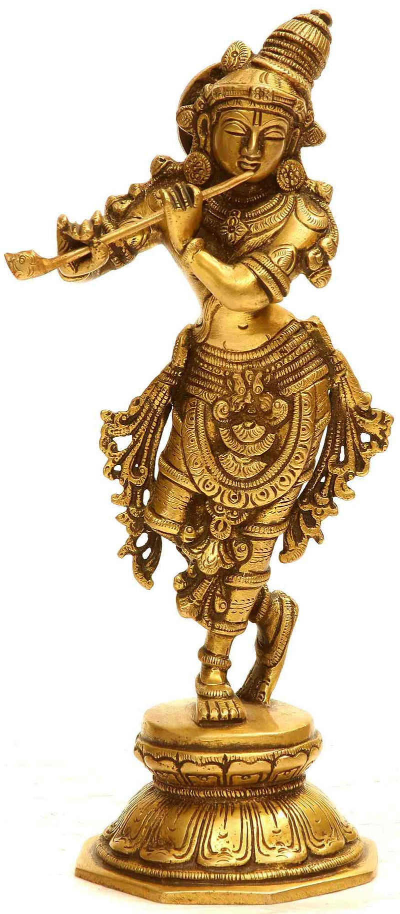 Brass Statue of Krishna Playing the Flute 9 Cm