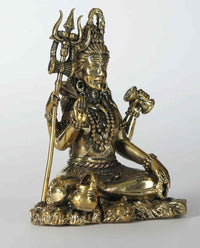 Superfine Bhole Shankara idol, small brass statue with trident, seated and raised arm