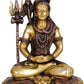 Mahayogi Shiva brown gold Brass Idol Seated on Tigerskin | Handmade Statue 10 Inches