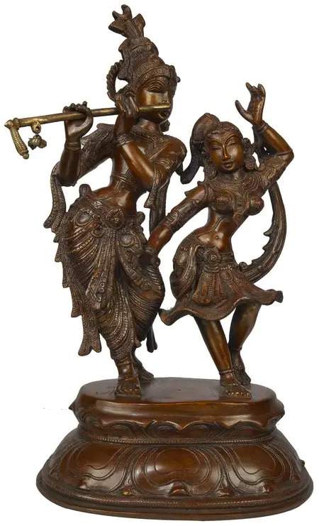 Chala Brass Statue of Radha and Krishna Engaged in Ecstatic Dance 16 INCHES