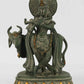 Handcrafted Green Patine Brass Statue of Krishna with Cow 10 inches