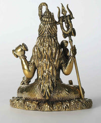 Superfine Bhole Shankara idol brass statue, rear view with tall trident and long hair