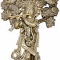 Brass Statue of Krishna Playing the Flute Beneath a Tree with Peacocks