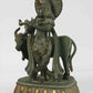 Handcrafted Green Patine Brass Statue of Krishna with Cow 10 inches