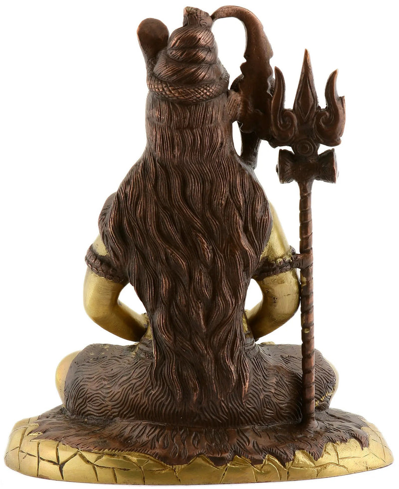 Mahayogi Shiva brown gold Brass Idol Seated on Tigerskin | Handmade Statue 10 Inches