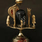 Black Stone Shiva Linga Idol Accompanied by Brass Figures of the Shiva Family 6CM