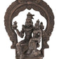 Handmade Antique Brass Idol of Lord Shiva and Parvati Seated on Kirtimukha Prabhawali Throne 10 inches