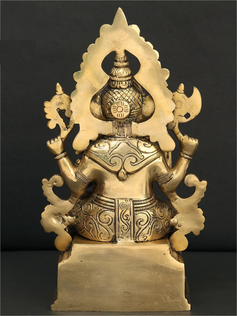 Brass sculpture Sitting Chaturbhuja Lord Ganesha 12 inches