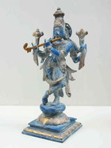 Lord Krishna brass idol, standing pose with golden ornaments and blue finish