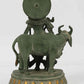 Handcrafted Green Patine Brass Statue of Krishna with Cow 10 inches