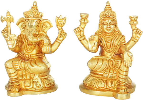 Brass Handmade Lakshmi Ganesha Pair 4 inches