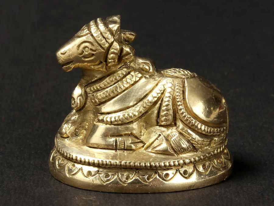 Small Nandi Statue | Brass Idol 2 Inches Craft Detail