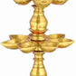 Handmade Gold Brass Puja Lamp with Three Layer Wicks 24 inches