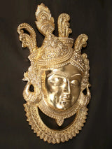 Brass Shrinathji wall mask ornamented face with engraved details and crown