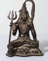 AONA brass Shiva idol seated with raised hand blessing, detailed necklaces and bracelets