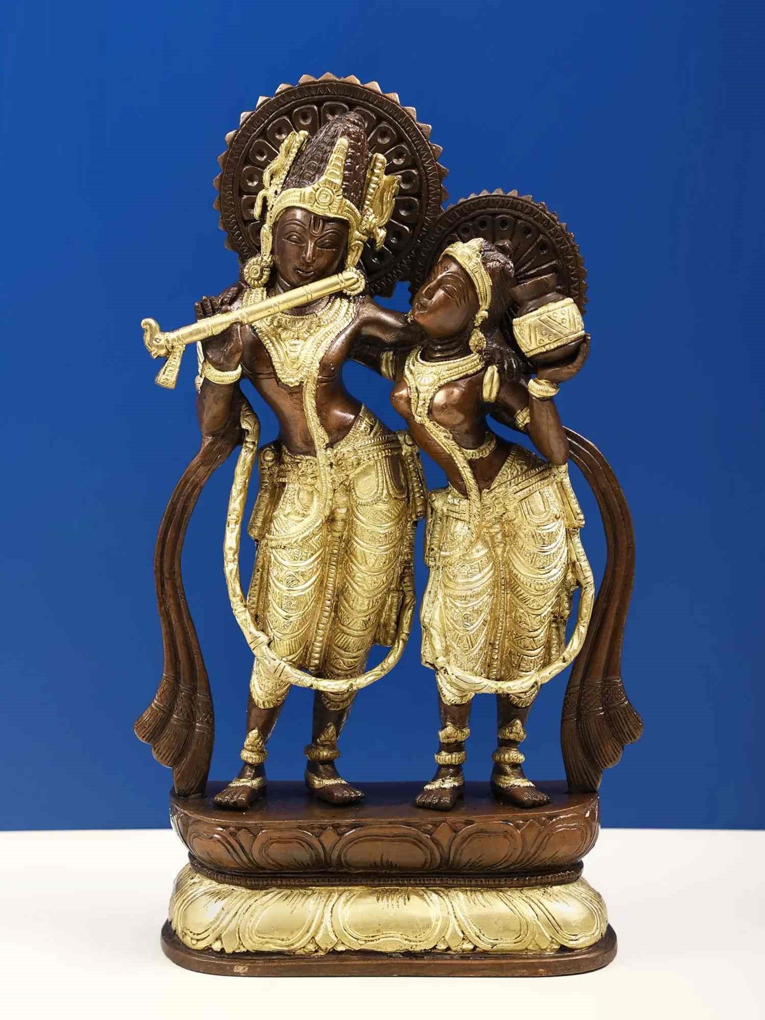 Brass Sculpture of Radha and Krishna (Twin-Hued) 12 INCHES