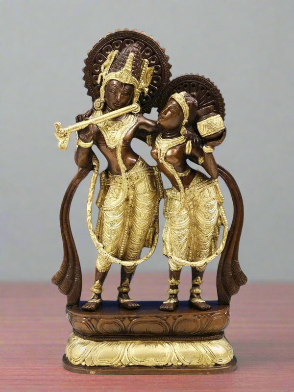 Brass Beautiful Sculpture of Radha and Krishna (Height: 12 Inches)