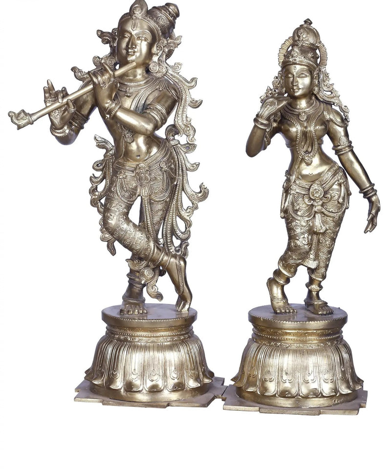 Brass Radha Krishna Statue Ideal for Home Temple (Height: 19 Inches)