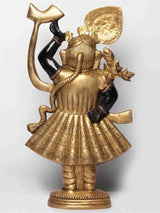 Gold and black brass Krishna statue as Shrinath Ji, side view with halo and fan