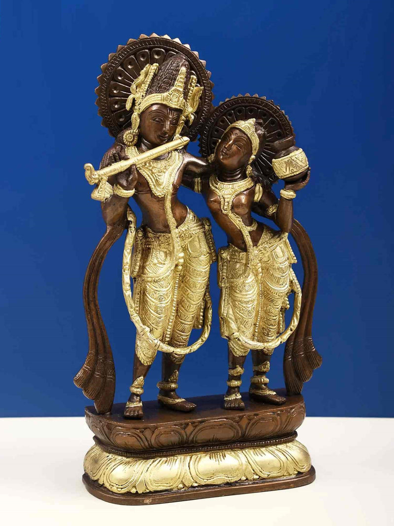 Brass Sculpture of Radha and Krishna (Twin-Hued) 12 INCHES