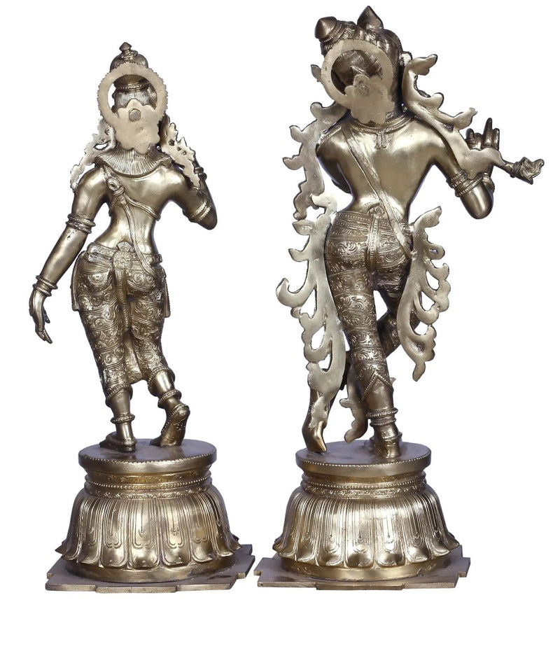 Brass Radha Krishna Statue Ideal for Home Temple (Height: 19 Inches)