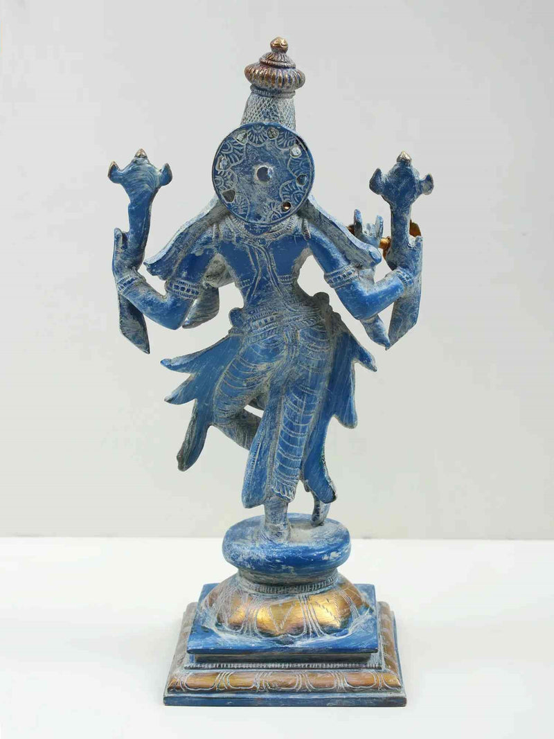 Blue Gold Handmade Brass Statue of Lord Krishna | God Idol for Temple 12 inches