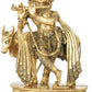 Handmade Brass Sculpture of Tribhang Murari (Krishna) Playing the Flute While the Cow Listens 19 Inches