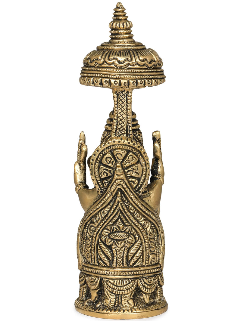Small Brass Idol of Ganesha with Carved Umbrella 5 inches