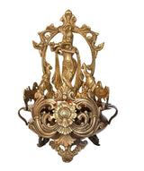 Brass urli with Krishna figurine, ornate diya stand, 15 inch