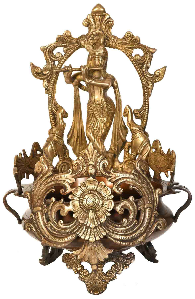 Handmade Brass Urli of Krishna 15 Inches