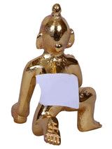 Gold-plated brass Laddu Gopal idol, back view with crown, detailed body