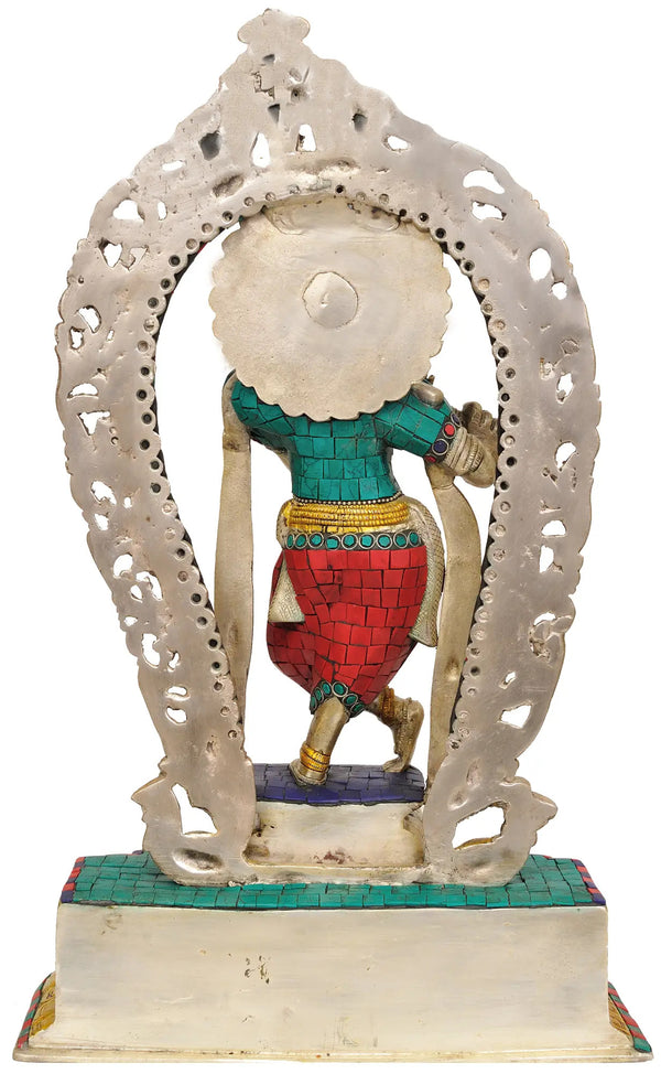 Brass Statue of Krishna with an Aureole 16 Inches